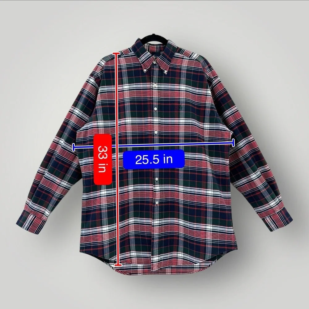 Ralph Lauren Plaid Shirt Mens‎ Medium Green Heavy Cotton Preppy Y2K Polo
